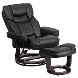 English Elm EE1435 Contemporary Recliner and Ottoman Set Black EEV-11950