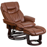 English Elm EE1435 Contemporary Recliner and Ottoman Set Brown Vintage EEV-11952