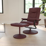 English Elm EE1438 Contemporary Recliner and Ottoman Set Burgundy EEV-11957