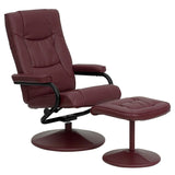 English Elm EE1438 Contemporary Recliner and Ottoman Set Burgundy EEV-11957