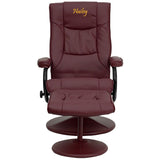 English Elm EE1439 Contemporary Recliner and Ottoman Set Burgundy EEV-11962