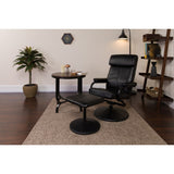 English Elm EE1440 Contemporary Recliner and Ottoman Set Black EEV-11965