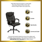 English Elm EE1475 Contemporary Commercial Grade Leather Executive Office Chair Espresso Brown EEV-12078