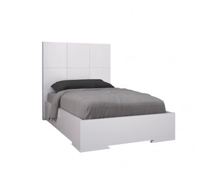 Anna Bed Twin, Squares Design In Headboard, High Gloss White