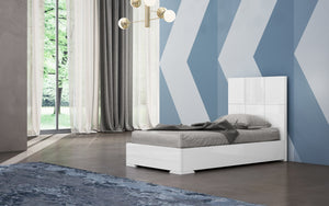 Anna Bed Twin, Squares Design In Headboard, High Gloss White