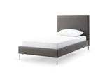 Liz Twin Bed , Fully Upholstered Dark Gray Faux Leather, Chrome Legs