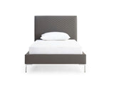 Liz Twin Bed , Fully Upholstered Dark Gray Faux Leather, Chrome Legs