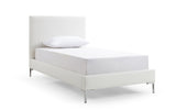 Liz Twin Bed, Fully Upholstered White Faux Leather, Chrome Legs