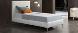 Liz Twin Bed, Fully Upholstered White Faux Leather, Chrome Legs