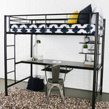 Premium Metal Twin Loft Bed with Workstation- Black