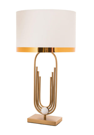 Bethel Gold & White Metal Table Lamp with Off White Linen Shade - Stylish Lighting for Any Room