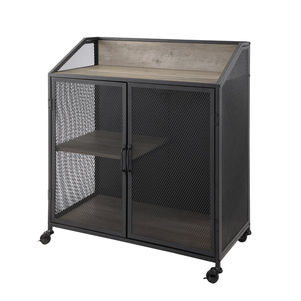 33" Industrial Bar Cabinet Grey Wash