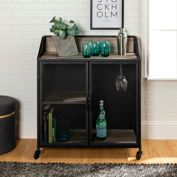 33" Industrial Bar Cabinet Grey Wash