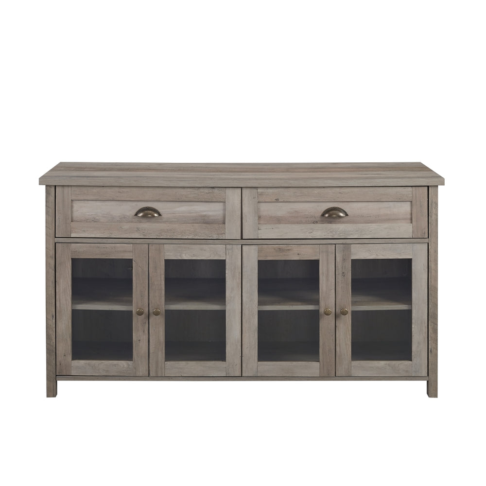 Farmhouse 2 Drawer, 4 Glass Door TV Stand for TVs up to 58 Inches – Grey Wash