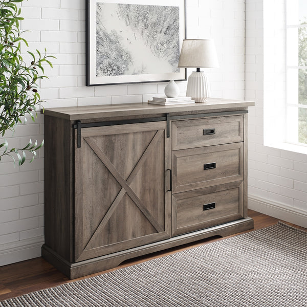 BU56SBD3DRGW - Walker Edison 56" Sliding X Barn Door Sideboard Grey Wash