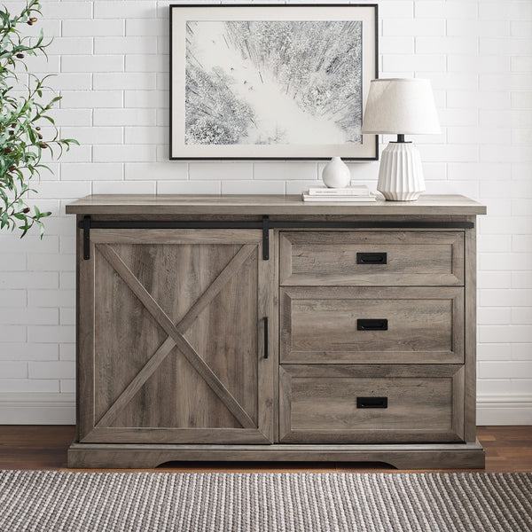 BU56SBD3DRGW - Walker Edison 56" Sliding X Barn Door Sideboard Grey Wash