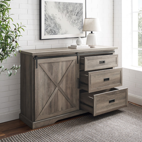 BU56SBD3DRGW - Walker Edison 56" Sliding X Barn Door Sideboard Grey Wash