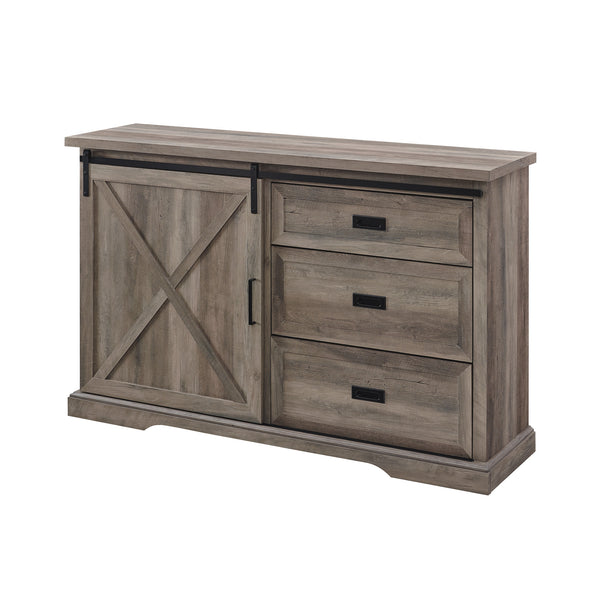BU56SBD3DRGW - Walker Edison 56" Sliding X Barn Door Sideboard Grey Wash