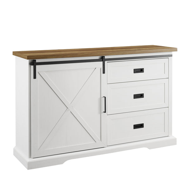 Walker Edison 56" Sliding X Barn Door Sideboard Reclaimed Barnwood/Brushed White