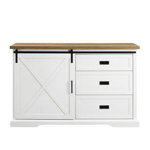 Walker Edison 56" Sliding X Barn Door Sideboard Reclaimed Barnwood/Brushed White