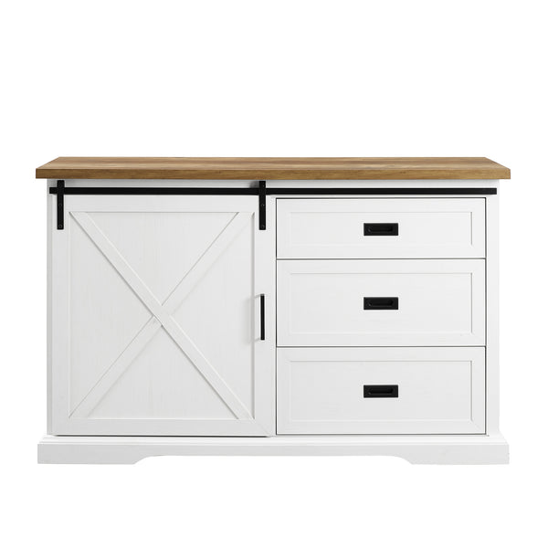 Walker Edison 56" Sliding X Barn Door Sideboard Reclaimed Barnwood/Brushed White