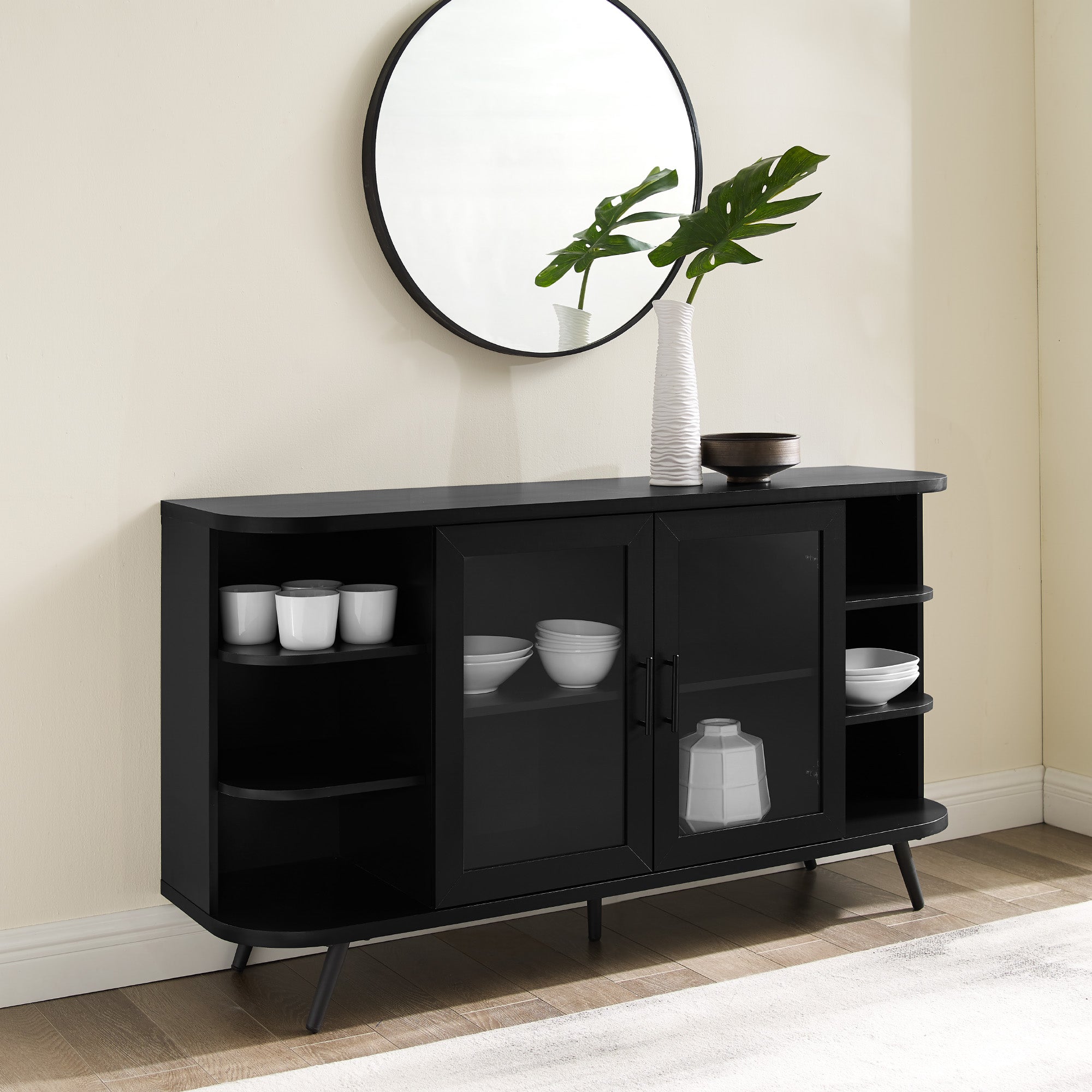 Walker Edison Modern Curved Edge Fluted Glass Door Sideboard - Thumbnail 3