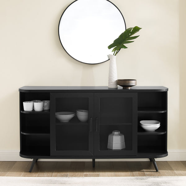 Walker Edison Modern Curved Edge Fluted Glass Door Sideboard XIIXR BU58FRAN2DSB