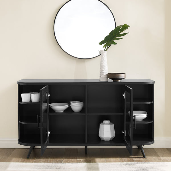Walker Edison Modern Curved Edge Fluted Glass Door Sideboard XIIXR BU58FRAN2DSB
