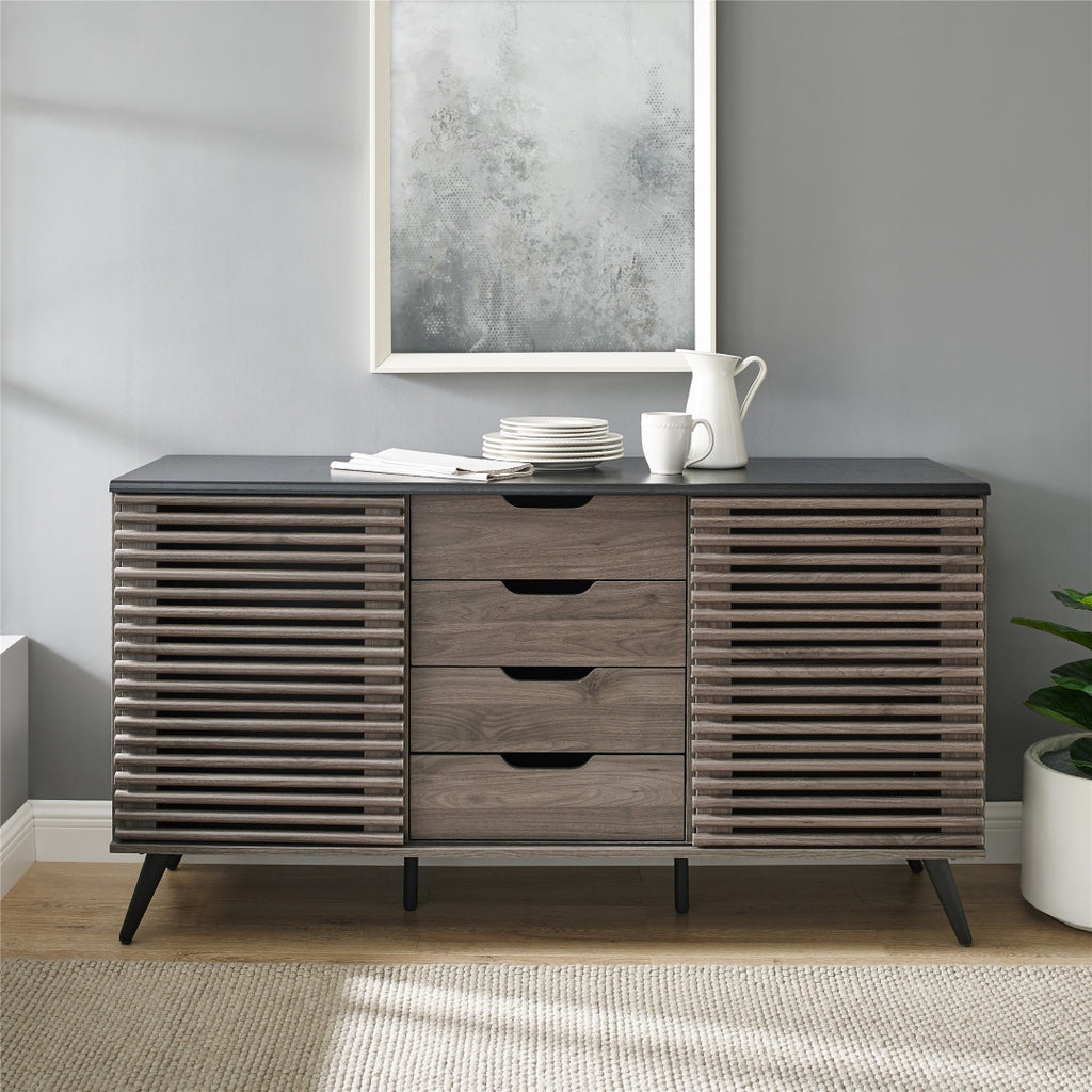 59 Havana Sliding Slat Door 4 Drawer Sideboard - Ebony/Dark Walnut