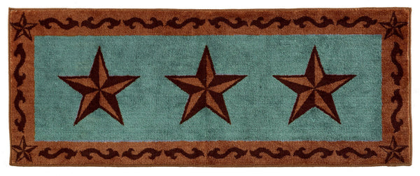 HiEnd Accents 3-Star Scroll Motif Rug BW2010-TS-TQ Turquoise, Brown 100% acrylic with anti-slip latex backing 24x60x0.3