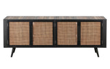 Nordic Rattan TV Dresser 4 Doors in Recycled Boat Wood, Split Rattan & Iron with Natural Boat Wood Finish Finish