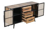 Nordic Rattan Buffet 2 Doors 3 Drawers in Recycled Boat Wood, Split Rattan & Iron with Natural Boat Wood Finish Finish