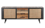 Nordic Rattan Buffet 2 Doors 3 Drawers in Recycled Boat Wood, Split Rattan & Iron with Natural Boat Wood Finish Finish