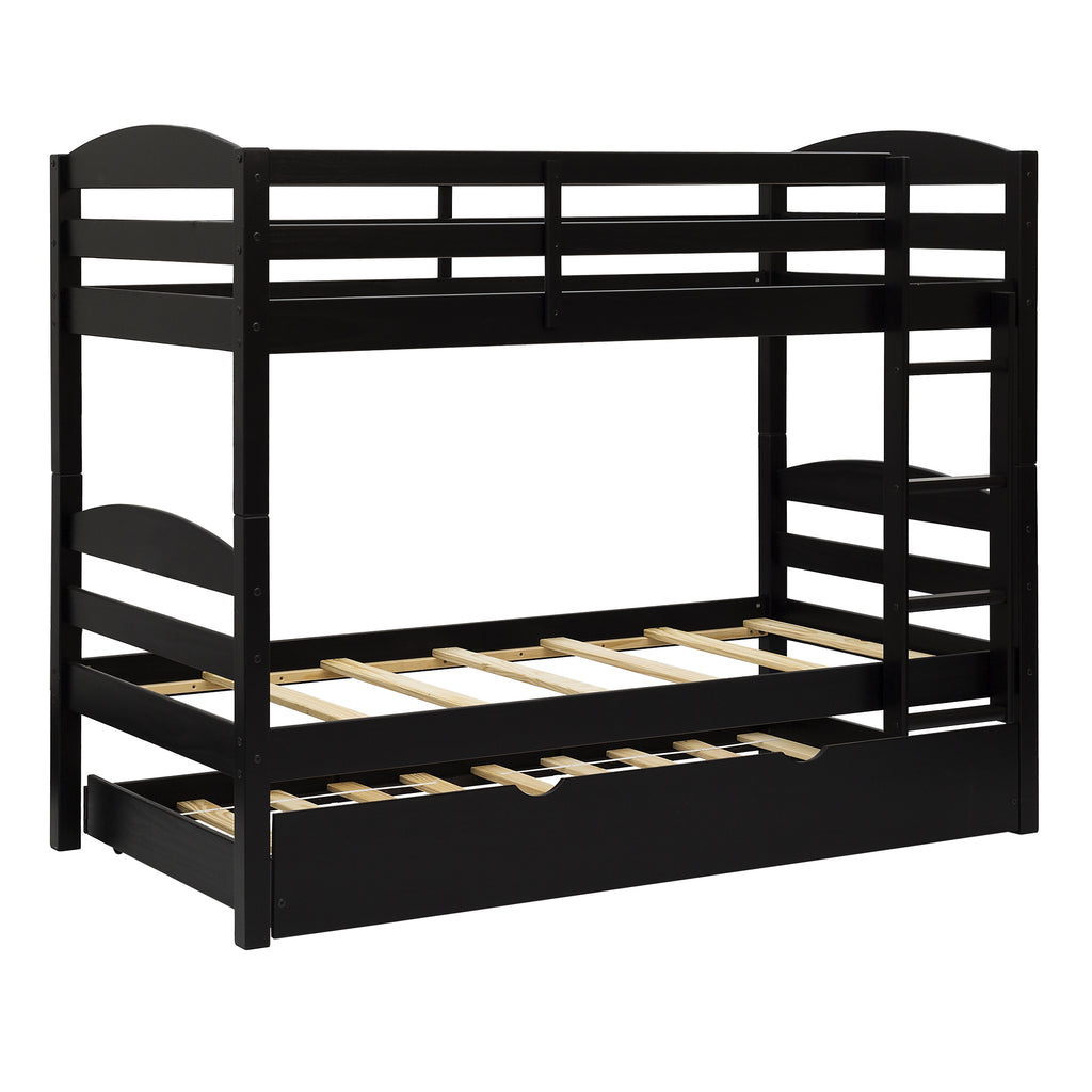 Solid Wood Twin over Twin Bunk Bed + Storage/Trundle Bed - Black