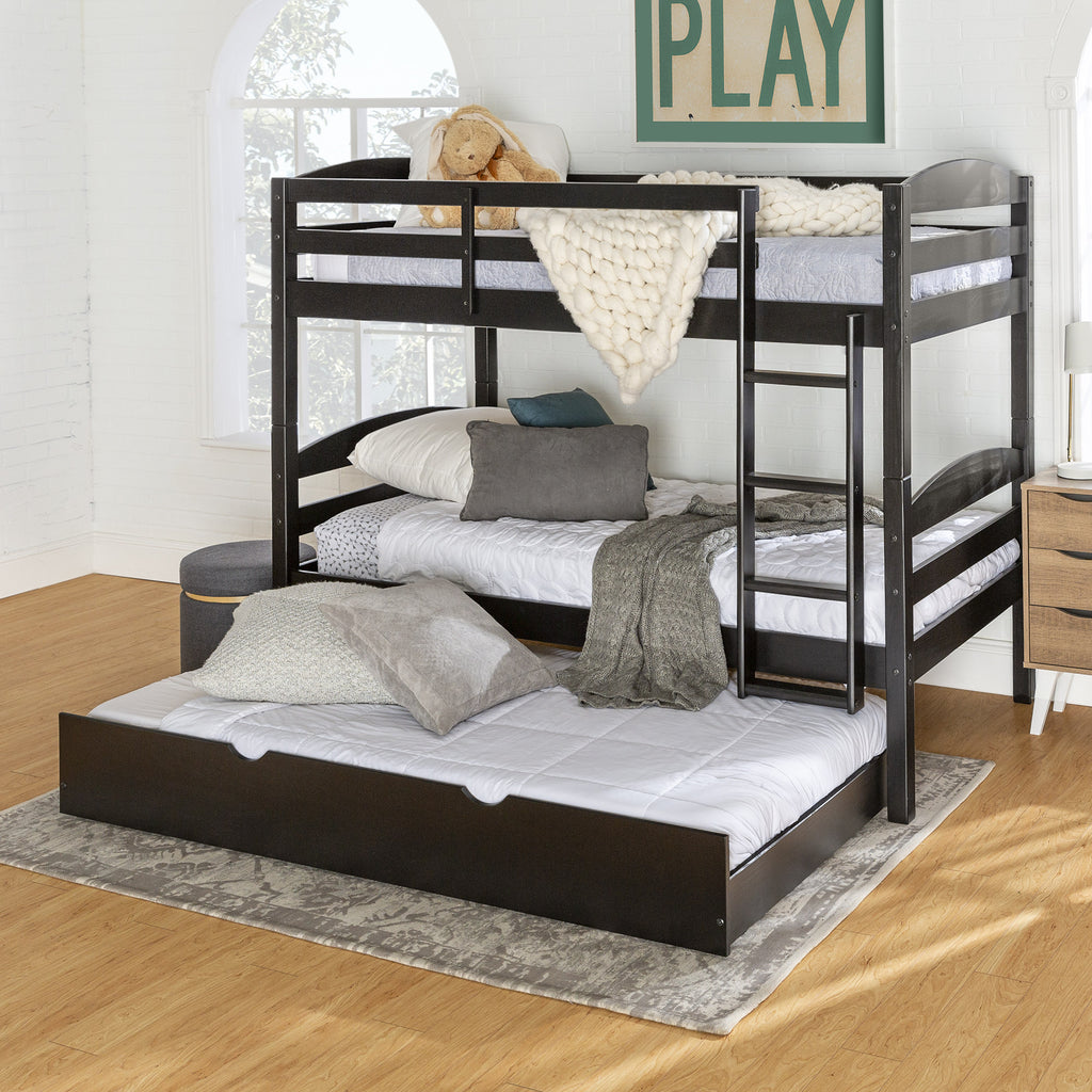 Solid Wood Twin over Twin Bunk Bed + Storage/Trundle Bed - Black