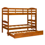 Solid Wood Twin over Twin Bunk Bed + Storage/Trundle Bed - Cherry