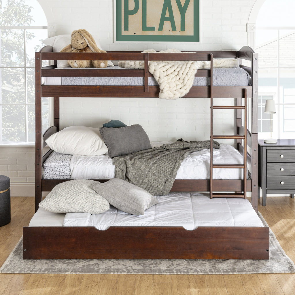 Solid Wood Twin over Twin Bunk Bed + Storage/Trundle Bed - Espresso