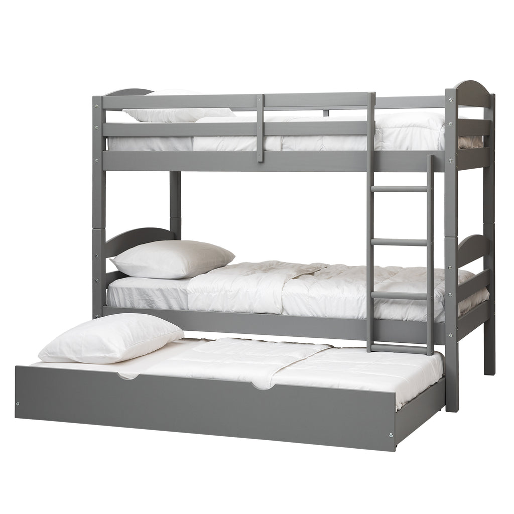 Solid Wood Twin over Twin Bunk Bed + Storage/Trundle Bed - Grey