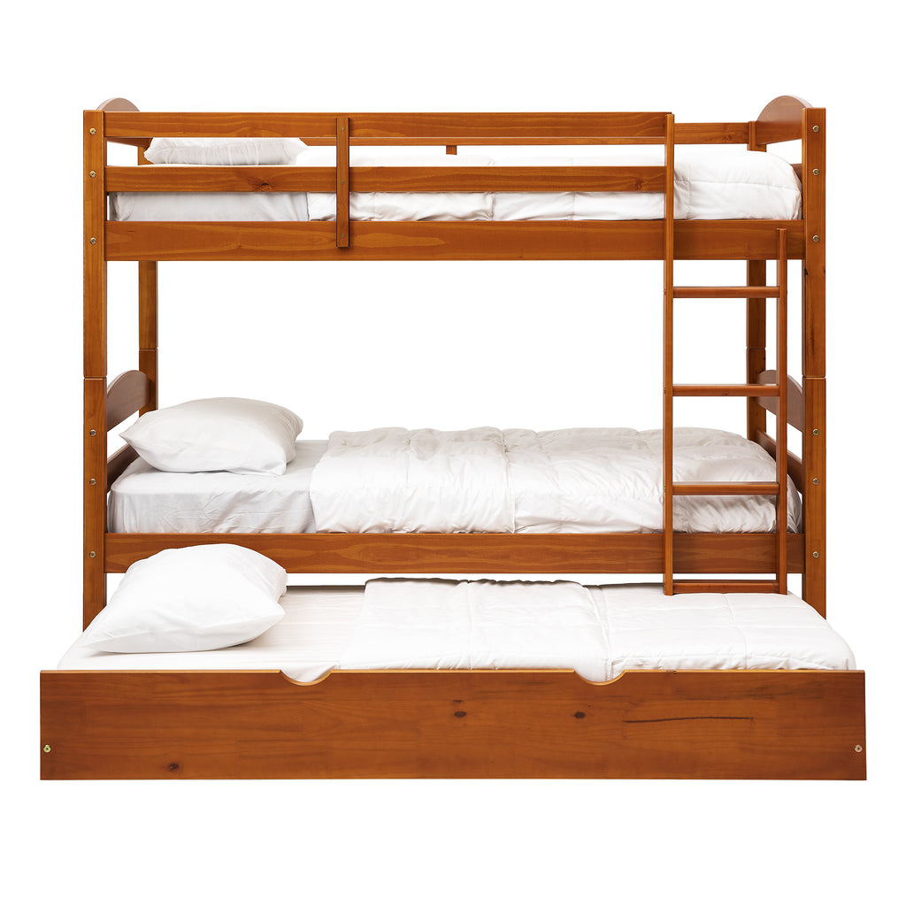 Solid Wood Twin over Twin Bunk Bed + Storage/Trundle Bed - Honey