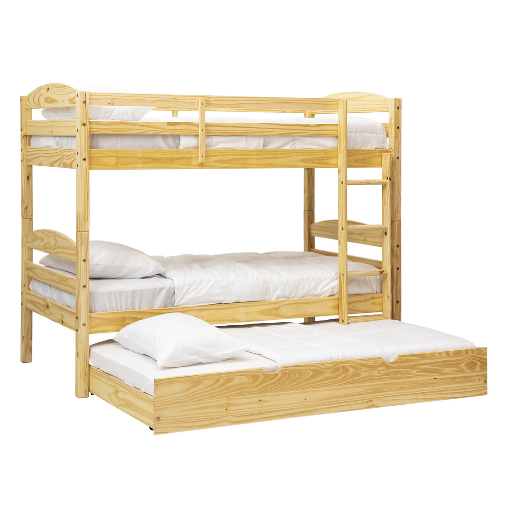 Solid Wood Twin over Twin Bunk Bed + Storage/Trundle Bed - Natural