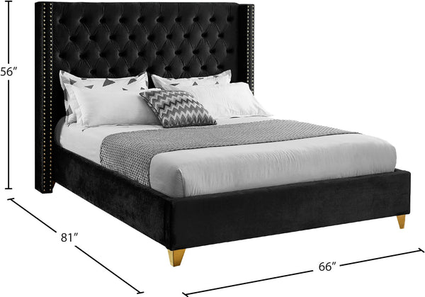 Barolo Velvet / Engineered Wood / Metal / Foam Contemporary Black Velvet Full Bed - 66" W x 81" D x 56" H