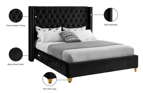 Barolo Velvet / Engineered Wood / Metal / Foam Contemporary Black Velvet Full Bed - 66" W x 81" D x 56" H