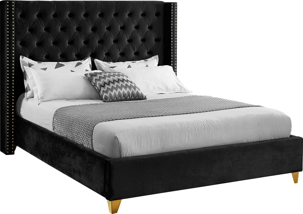 Barolo Velvet / Engineered Wood / Metal / Foam Contemporary Black Velvet Full Bed - 66" W x 81" D x 56" H