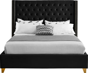 Barolo Velvet / Engineered Wood / Metal / Foam Contemporary Black Velvet King Bed - 88" W x 86" D x 56" H