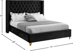 Barolo Velvet / Engineered Wood / Metal / Foam Contemporary Black Velvet Queen Bed - 72" W x 86" D x 56" H