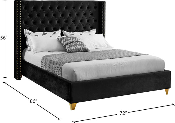 Barolo Velvet / Engineered Wood / Metal / Foam Contemporary Black Velvet Queen Bed - 72" W x 86" D x 56" H