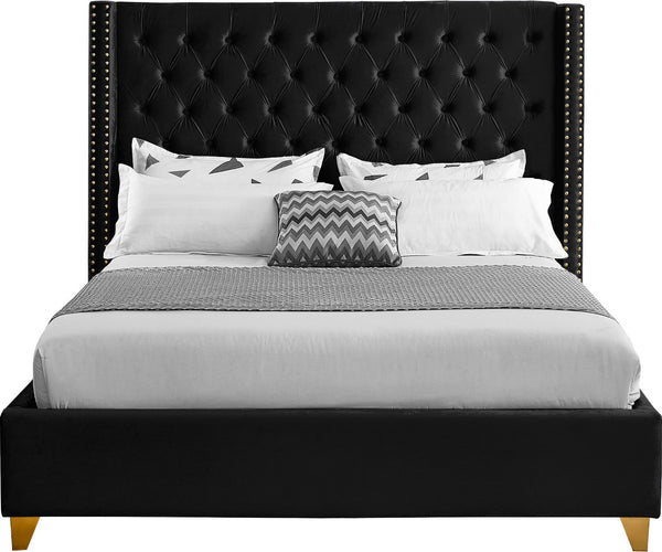 Barolo Velvet / Engineered Wood / Metal / Foam Contemporary Black Velvet Queen Bed - 72" W x 86" D x 56" H