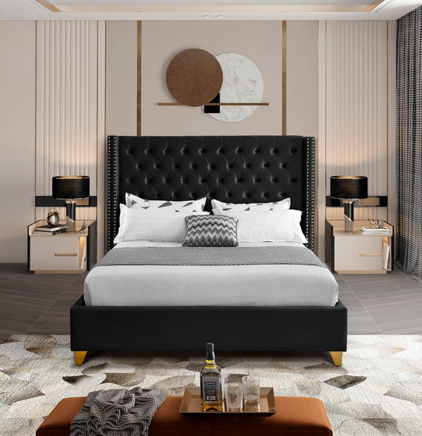 Barolo Velvet / Engineered Wood / Metal / Foam Contemporary Black Velvet Queen Bed - 72" W x 86" D x 56" H