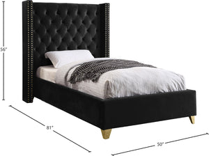 Barolo Velvet / Engineered Wood / Metal / Foam Contemporary Black Velvet Twin Bed - 50" W x 81" D x 56" H