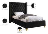 Barolo Velvet / Engineered Wood / Metal / Foam Contemporary Black Velvet Twin Bed - 50" W x 81" D x 56" H